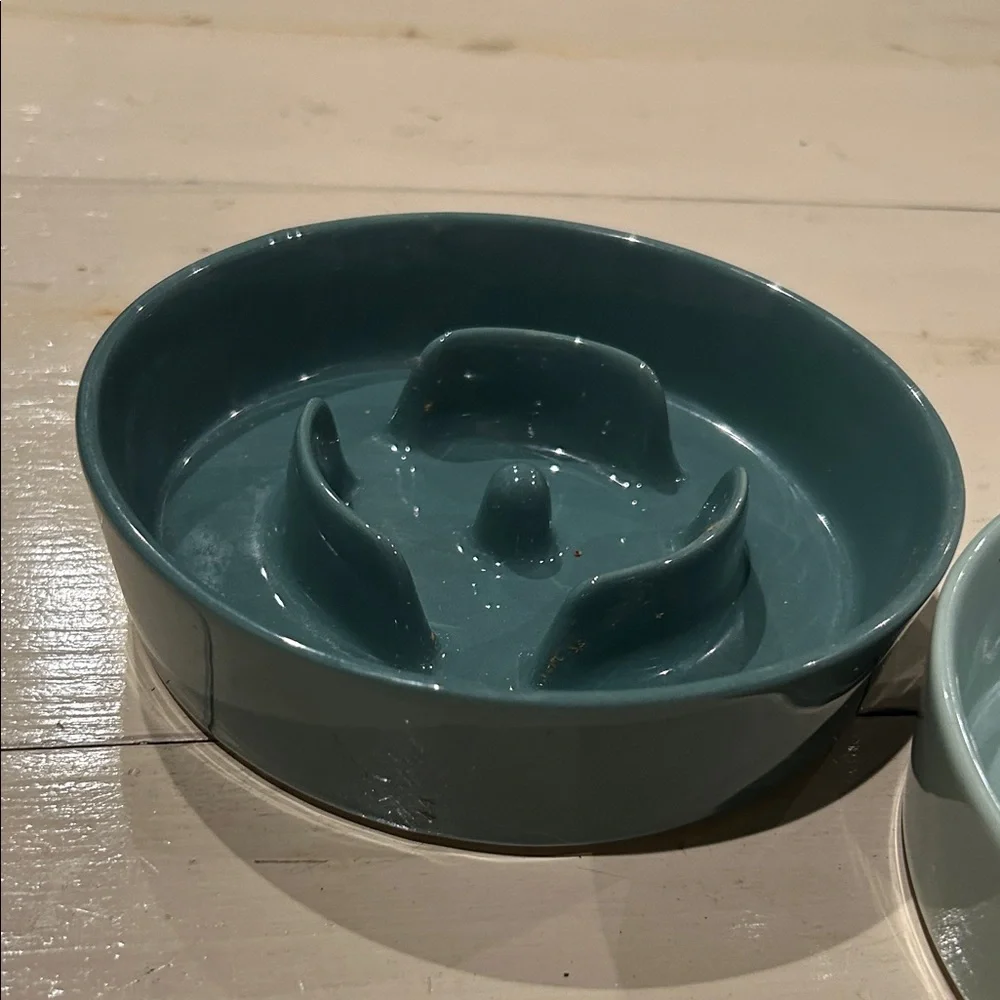 Set of Two Green Slow Feeder Pet Bowls